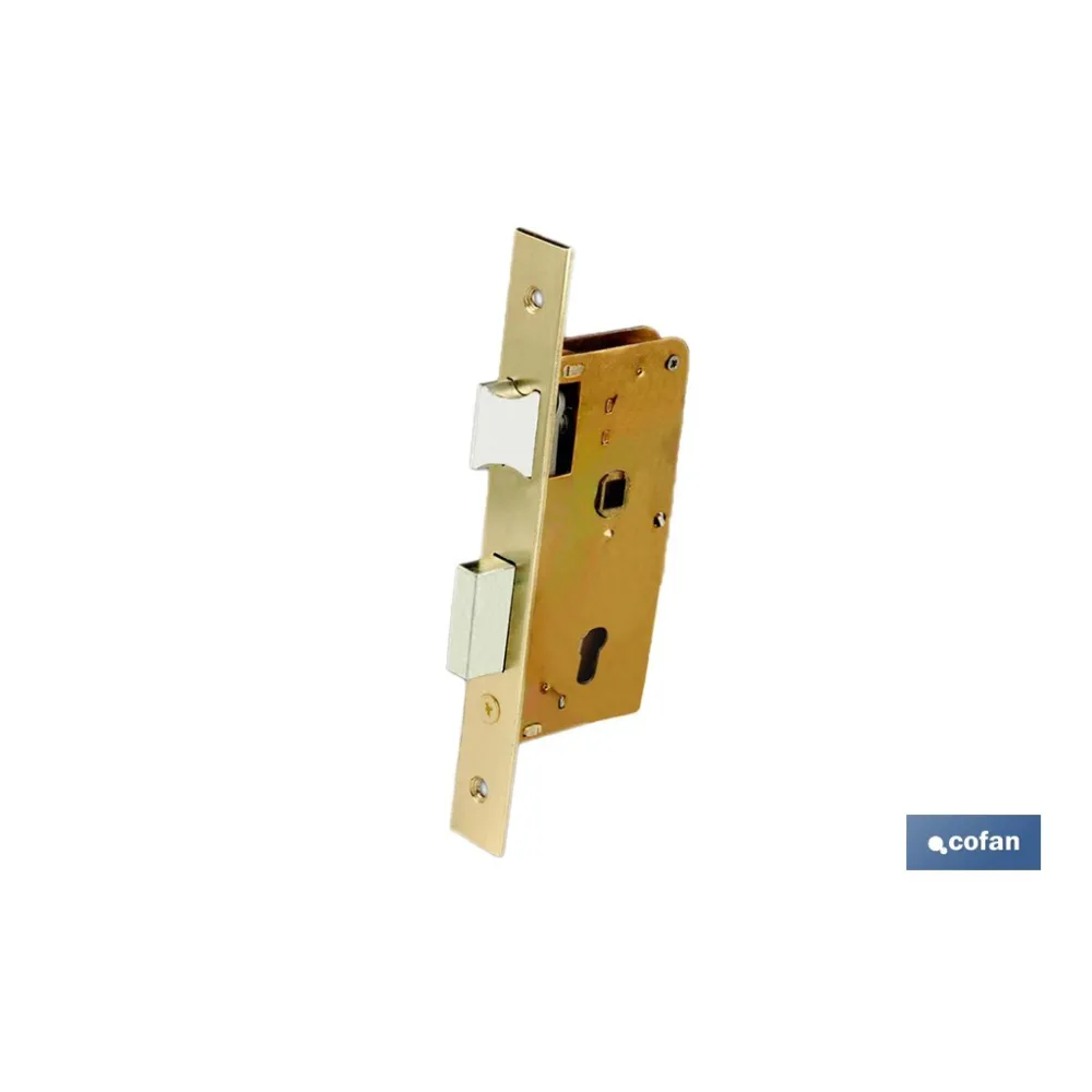 CERRADURA DE EMBUTIR + CERRADERO D47 E40 DE LATÓN (PUERTAS DE MADERA)