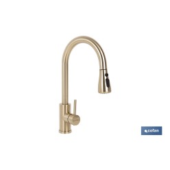 GRIFO DE COCINA DORADO DE ACERO CEPILLADO CON MANGUERA EXTENSIBLE Y 3 FUNCIONES 400 X 220 X 54 MM