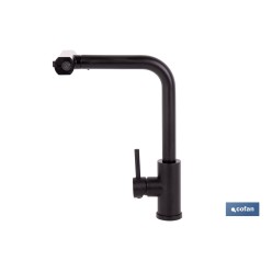 GRIFO DE COCINA NEGRO DE ACERO CON MANGUERA EXTENSIBLE Y 3 FUNCIONES 340 X 240 X 54  MM
