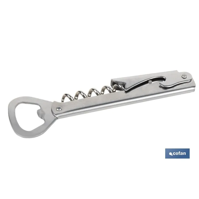 SACACORCHOS DE ACERO INOXIDABLE CON ABRIDOR 14 CM