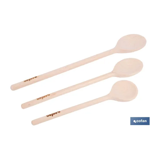 SET DE 3 CUCHARAS REDONDAS DE MADERA 20 CM, 25 CM, 30 CM