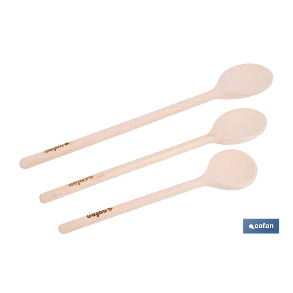 SET DE 3 CUCHARAS REDONDAS DE MADERA 20 CM, 25 CM, 30 CM