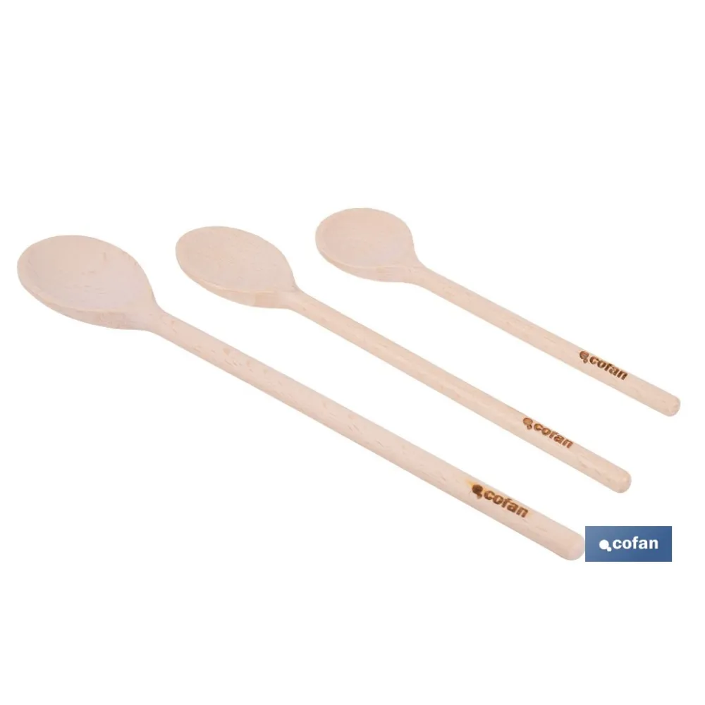 SET DE 3 CUCHARAS REDONDAS DE MADERA 20 CM, 25 CM, 30 CM