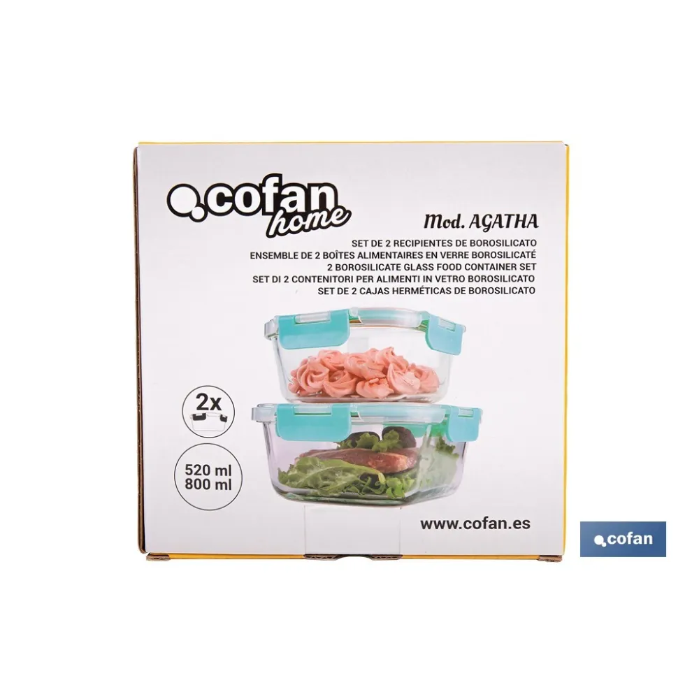 SET DE 2 RECIPIENTES DE BOROSILICATO MODELO AGATHA 520 ML - 800 ML
