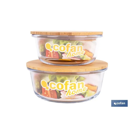 SET DE 2 RECIPIENTES DE BOROSILICATO CON TAPA DE BAMBÚ MODELO PANDA 620 ML - 950 ML
