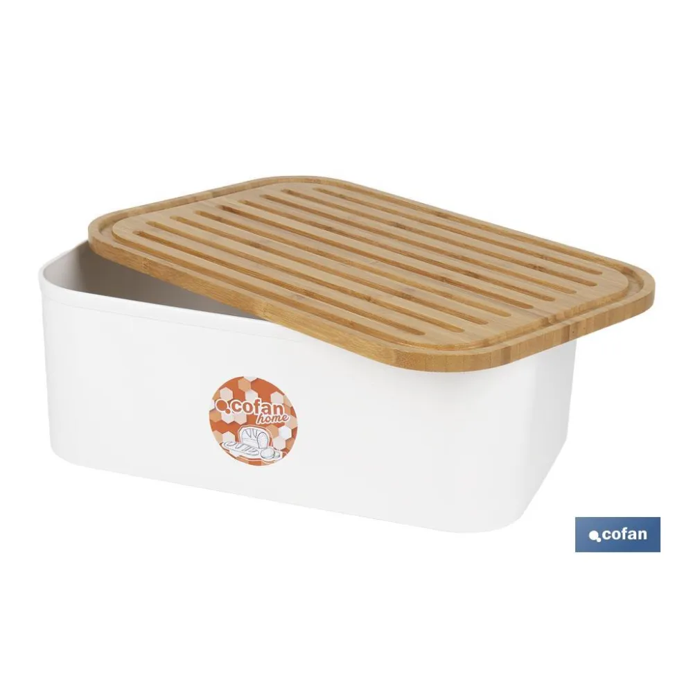 PANERA CON TAPA DE BAMBÚ COLOR BLANCO/MADERA 36 X 24 X13 CM