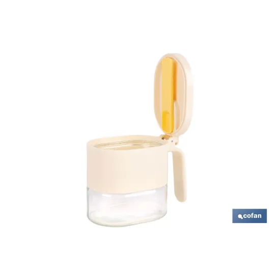 AZUCARERO/SALERO DE VIDRIO CON TAPA Y CUCHARILLA