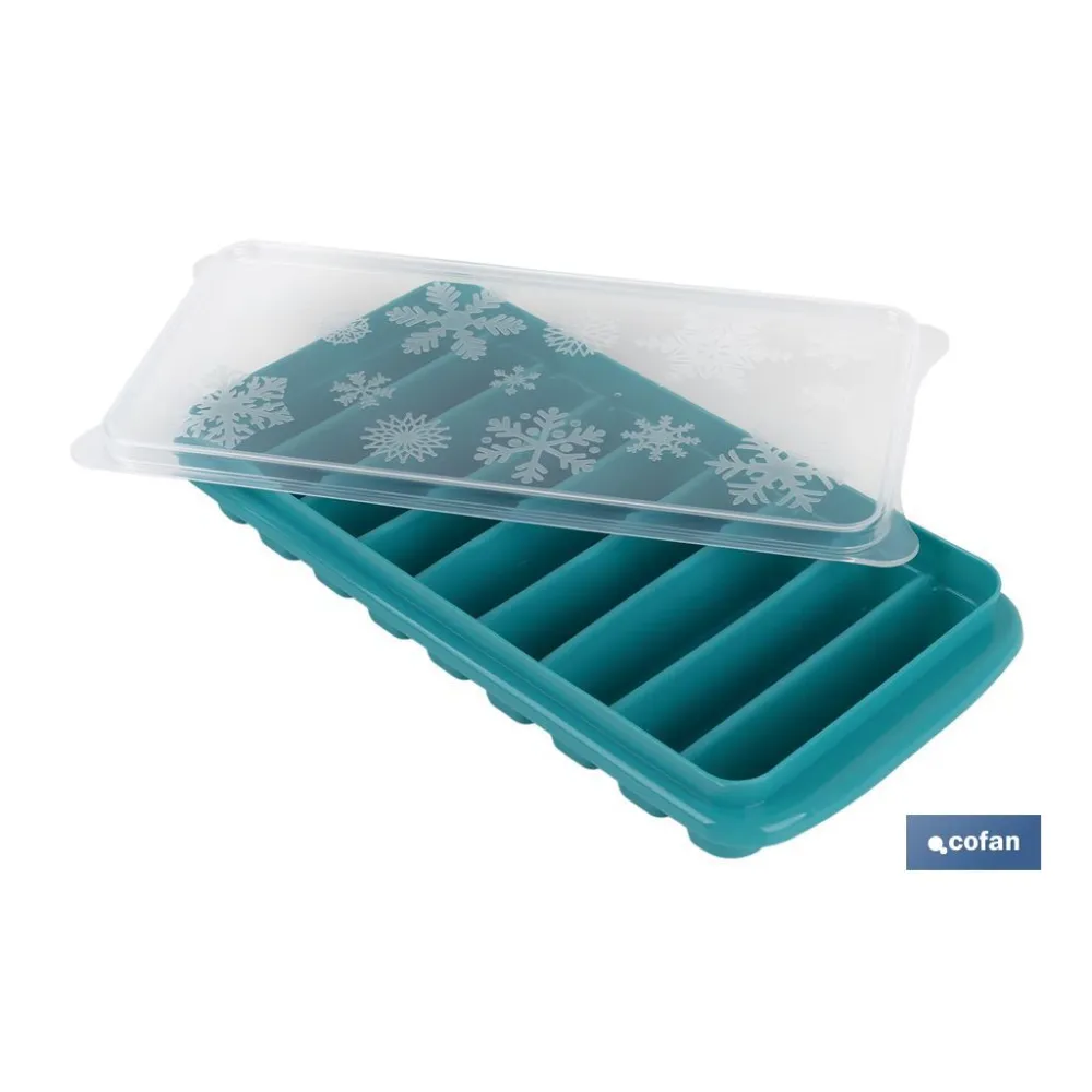 CUBITERA HIELO CON TAPA COLOR TURQUESA 12.5X26X4 cm