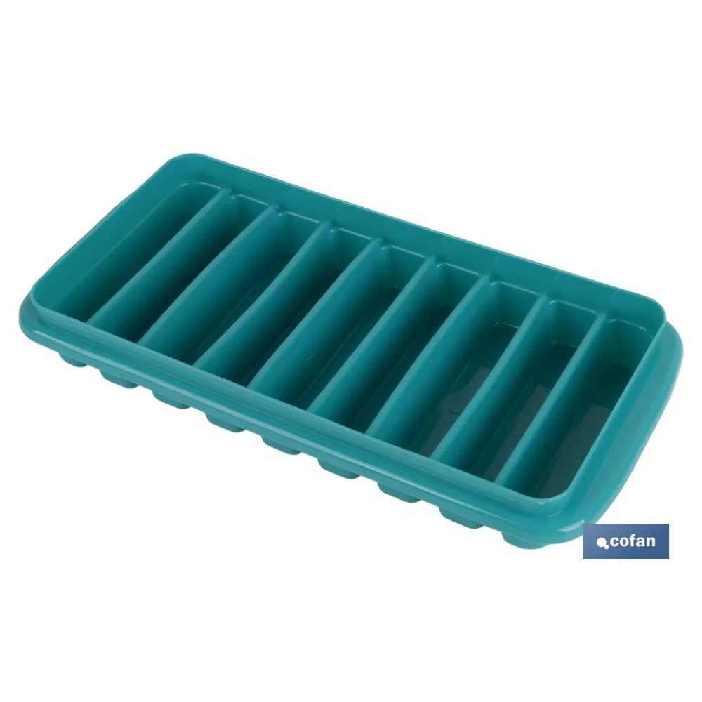 CUBITERA HIELO CON TAPA COLOR TURQUESA 12.5X26X4 cm