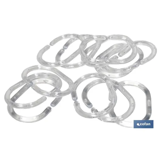 PACK 12 ANILLAS CORTINAS BAÑO TRANSPARENTE