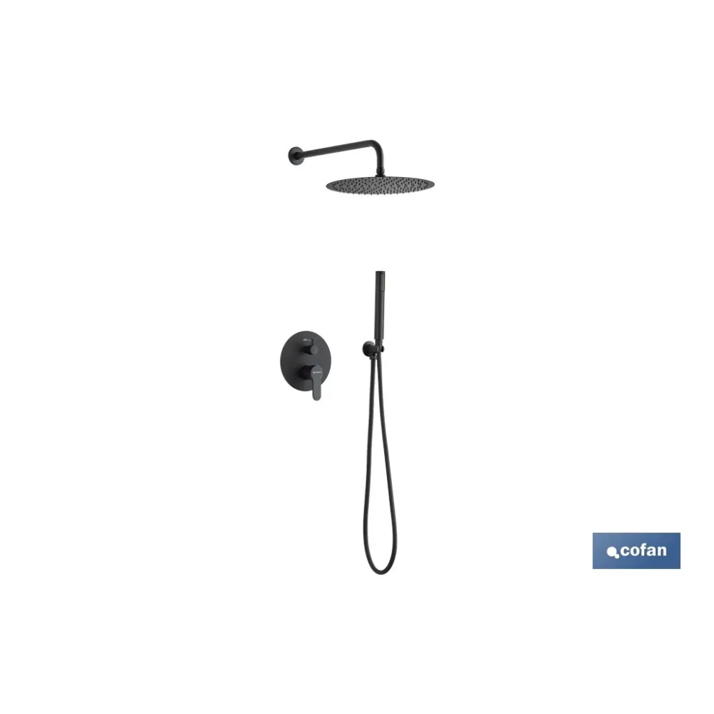 CONJUNTO DE DUCHA EMPOTRADA MONOMANDO REDONDA NEGRO MATE