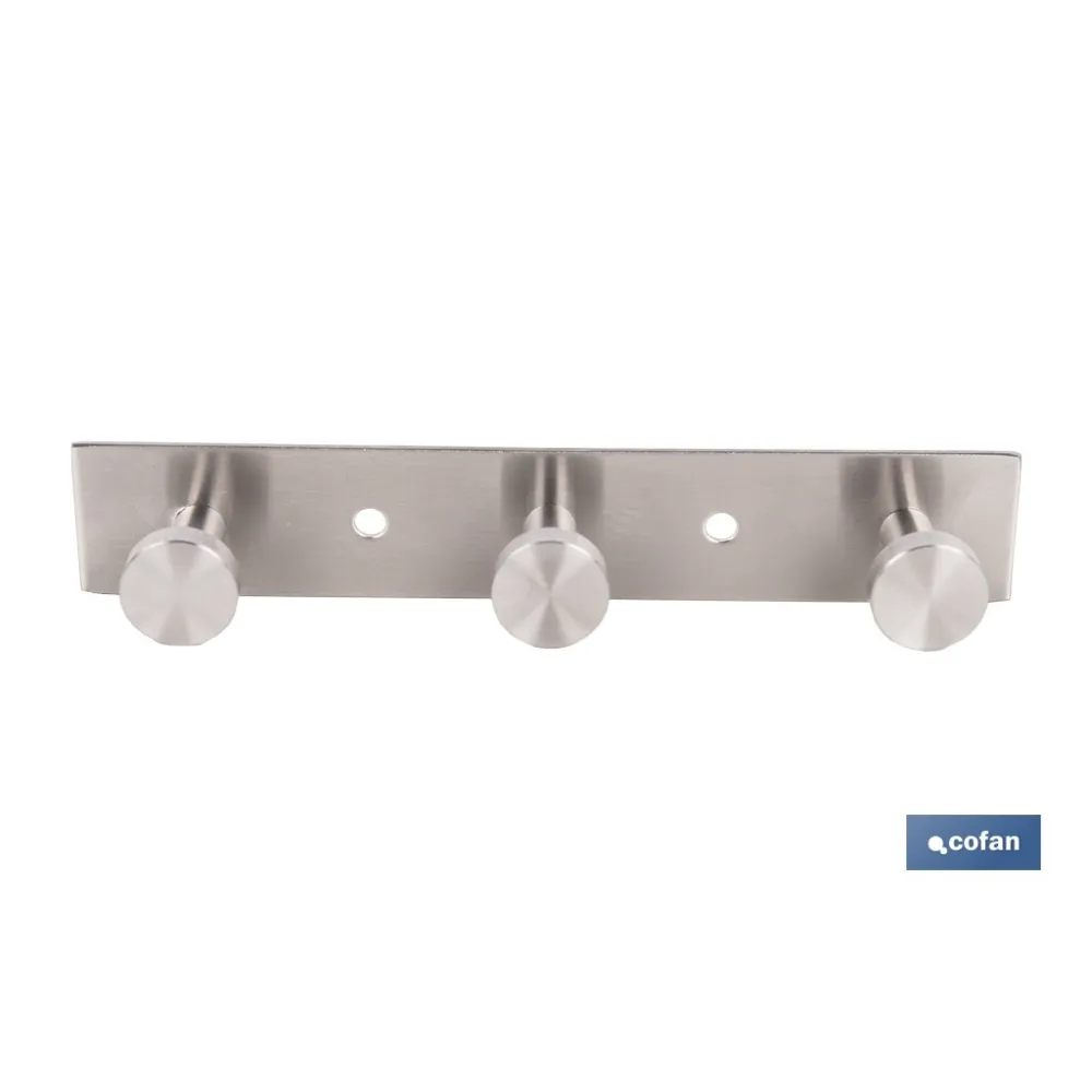 PERCHERO DE PARED DE ACERO INOXIDABLE 304 CON 3 POMOS 15,6 X 2,7 X 2,8 CM
