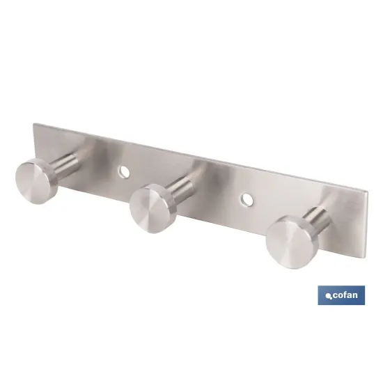 PERCHERO DE PARED DE ACERO INOXIDABLE 304 CON 3 POMOS 15,6 X 2,7 X 2,8 CM