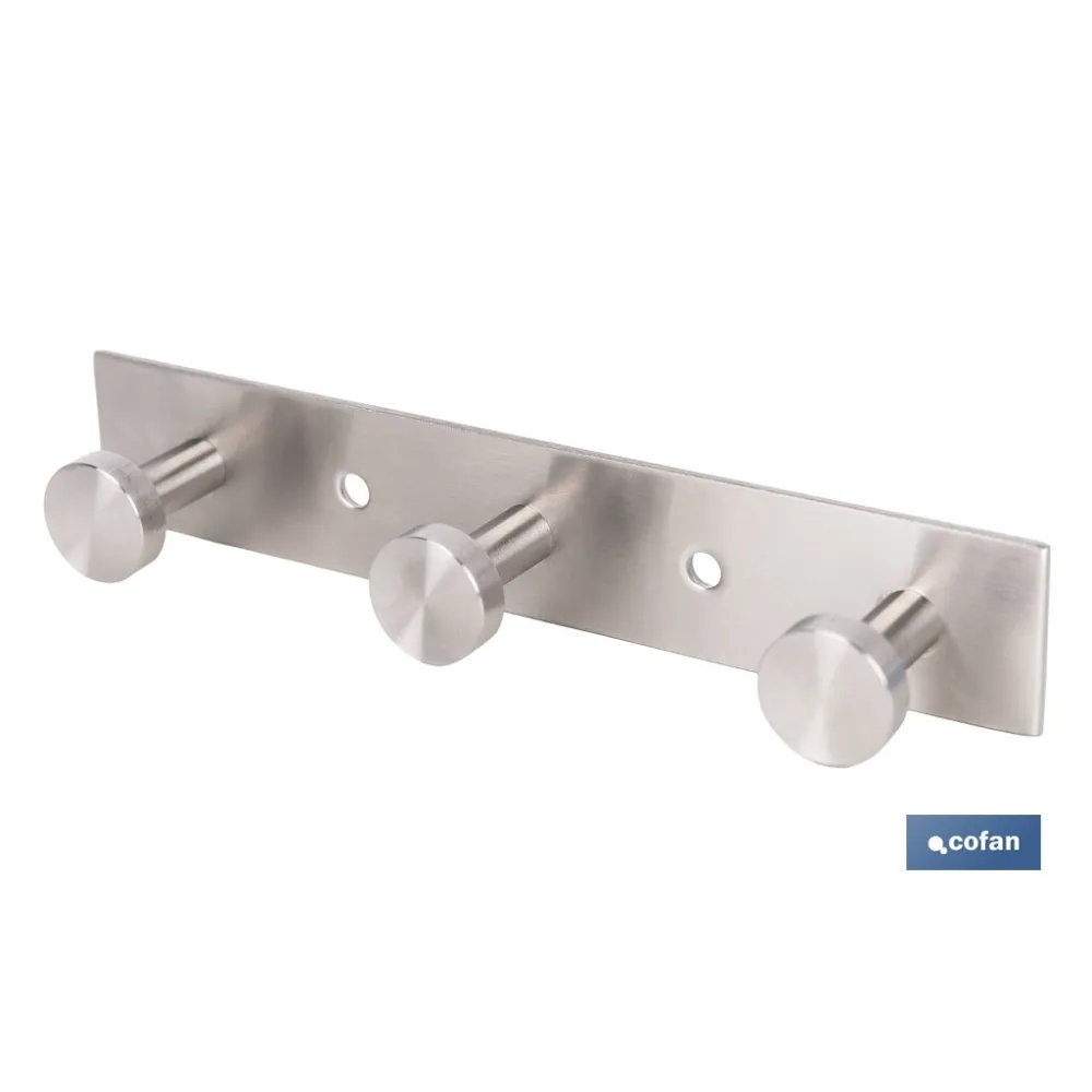 PERCHERO DE PARED DE ACERO INOXIDABLE 304 CON 3 POMOS 15,6 X 2,7 X 2,8 CM