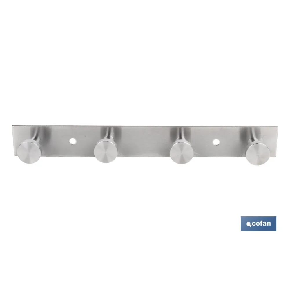 PERCHERO DE PARED DE ACERO INOXIDABLE 304 CON 4 POMOS 21,6 X 2,7 X 2,8 CM