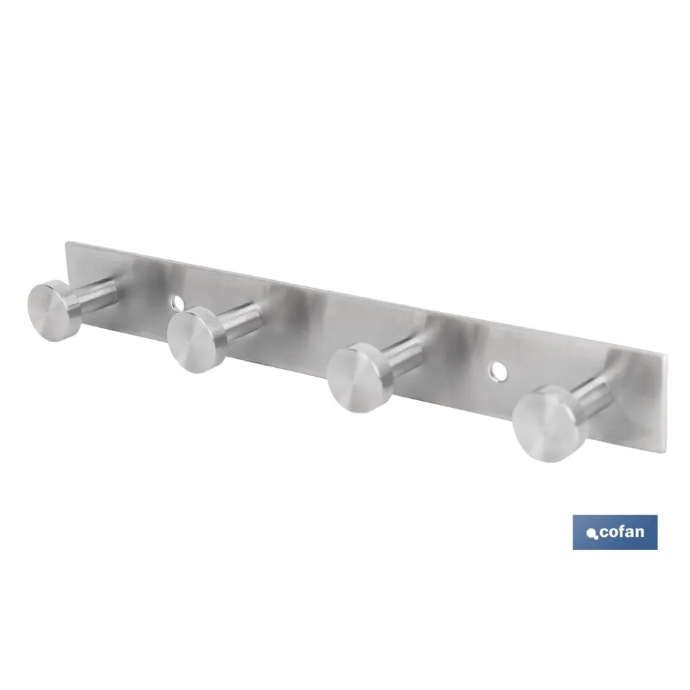 PERCHERO DE PARED DE ACERO INOXIDABLE 304 CON 4 POMOS 21,6 X 2,7 X 2,8 CM