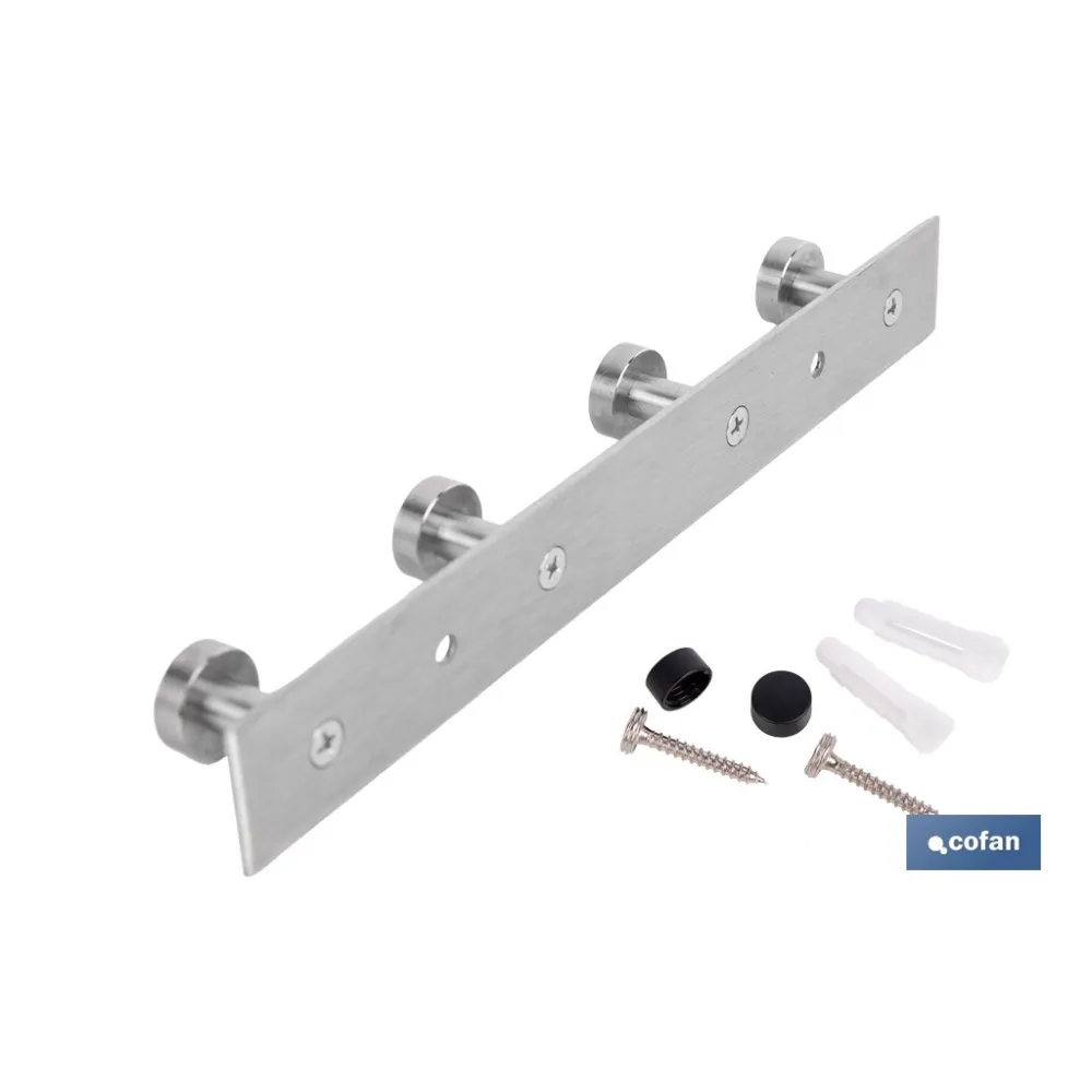 PERCHERO DE PARED DE ACERO INOXIDABLE 304 CON 4 POMOS 21,6 X 2,7 X 2,8 CM