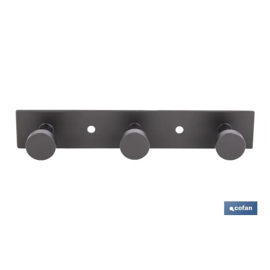 PERCHERO DE PARED NEGRO DE ACERO CON 3 POMOS 15,6 X 2,7 X 2,8 CM