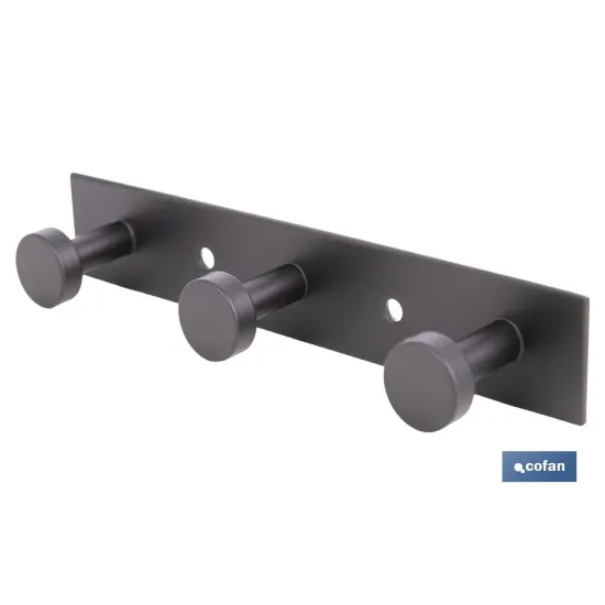 PERCHERO DE PARED NEGRO DE ACERO CON 3 POMOS 15,6 X 2,7 X 2,8 CM