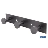 PERCHERO DE PARED NEGRO DE ACERO CON 3 POMOS 15,6 X 2,7 X 2,8 CM