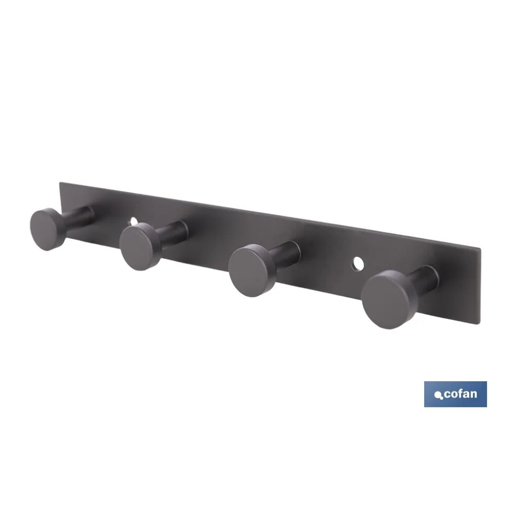 PERCHERO DE PARED NEGRO DE ACERO CON 4 POMOS 21,6 X 2,7 X 2,8 CM