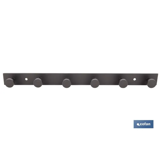 PERCHERO DE PARED NEGRO DE ACERO CON 6 POMOS 33,51 X 2,7 X 2,8 CM