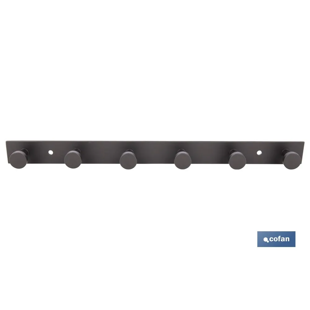 PERCHERO DE PARED NEGRO DE ACERO CON 6 POMOS 33,51 X 2,7 X 2,8 CM