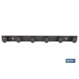 PERCHERO DE PARED NEGRO DE ACERO CON 6 POMOS 33,51 X 2,7 X 2,8 CM