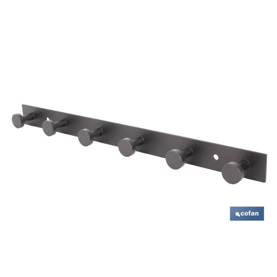 PERCHERO DE PARED NEGRO DE ACERO CON 6 POMOS 33,51 X 2,7 X 2,8 CM