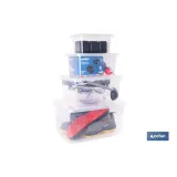 PACK DE 4 CAJAS DE ALMACENAJE TRANSPARENTES 4 L + 8 L + 15 L + 26 L