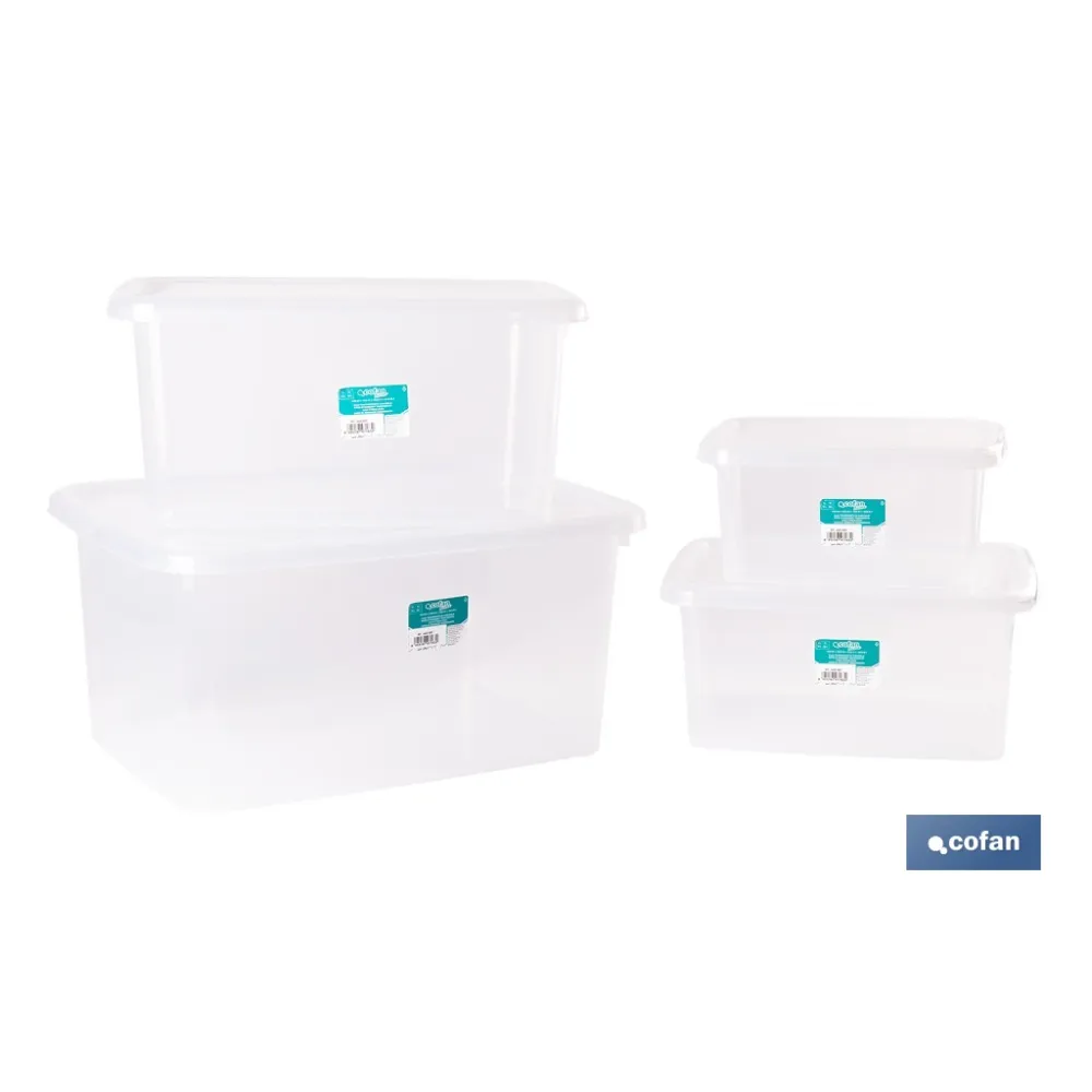 PACK DE 4 CAJAS DE ALMACENAJE TRANSPARENTES 4 L + 8 L + 15 L + 26 L