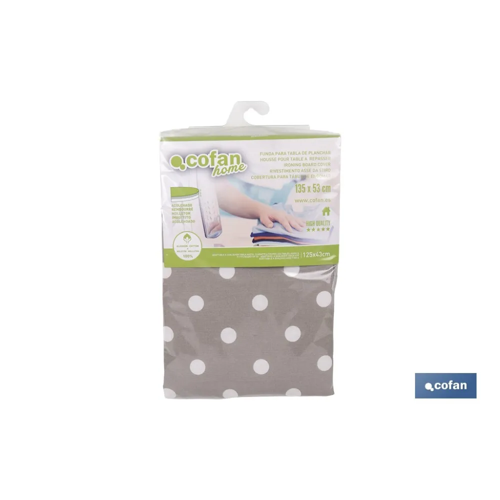 FUNDA ACOLCHADA PARA TABLA DE PLANCHAR 135 X 53 CM  LUNARES