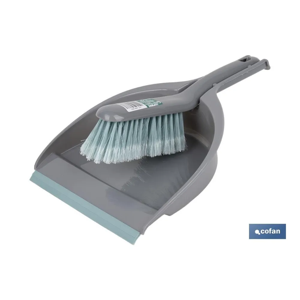 SET DE CEPILLO CON PALA Y BORDE DE GOMA COLOR TURQUESA/GRIS 33 x 23 x 9 CM