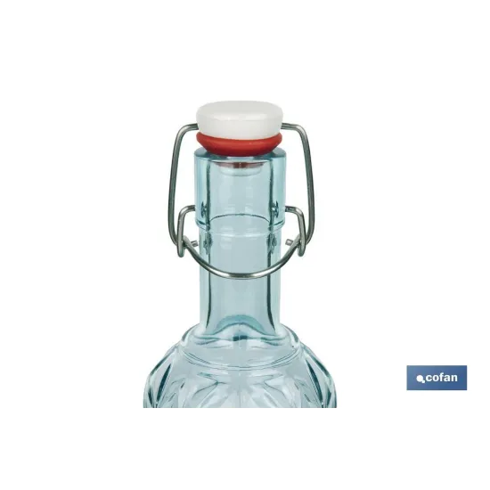 BOTELLA DE VIDRIO TRANSPARENTE AZUL CLARO CON CIERRE DE ESTRIBO 1 L