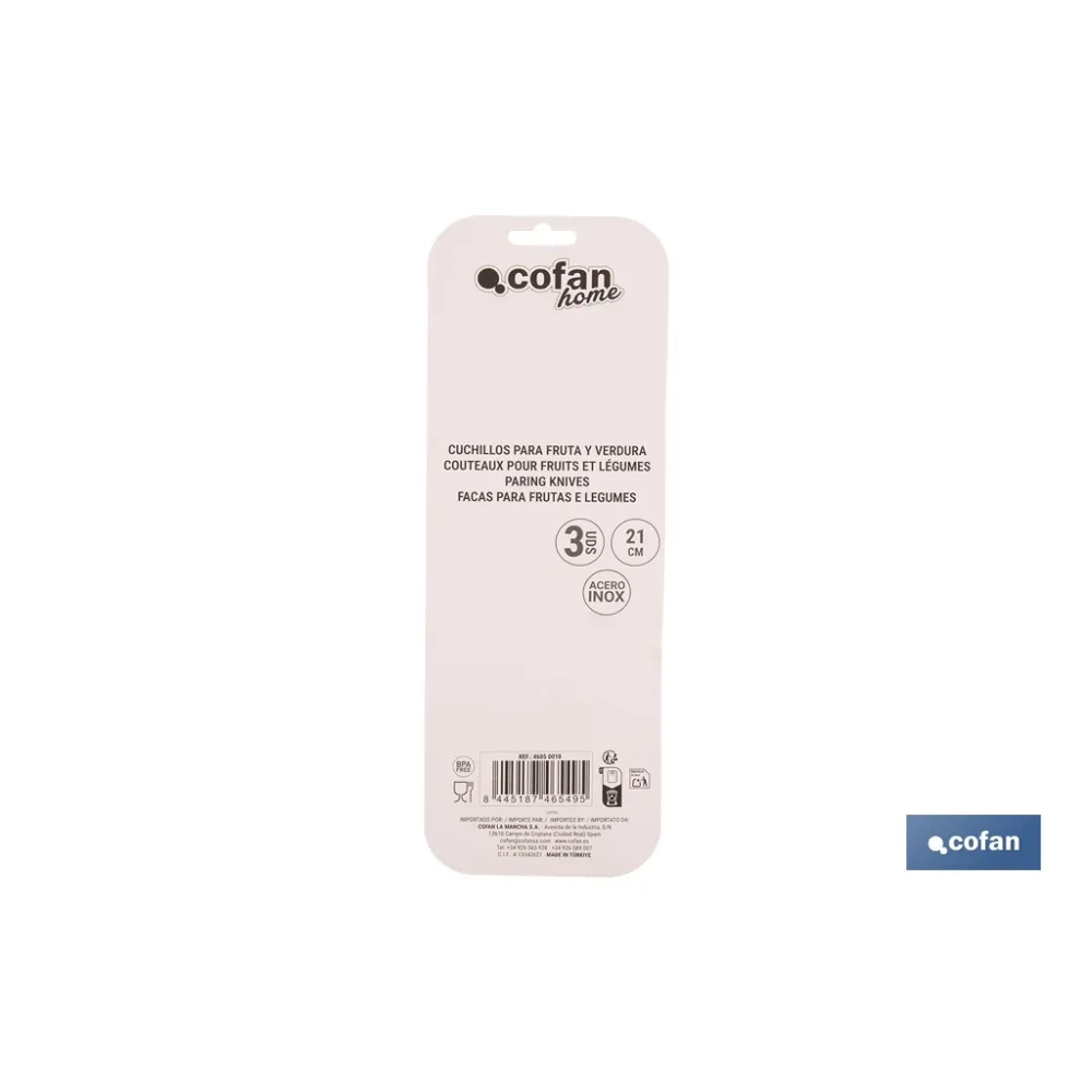 PACK DE 3 CUCHILLOS PARA FRUTA Y VERDURA 21 CM