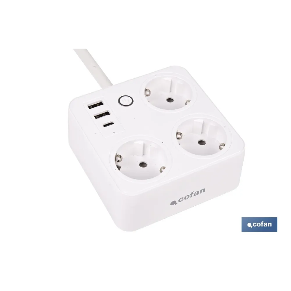 REGLETA INTELIGENTE CON 3 TOMAS Y 2 PUERTOS USB Y TIPO C