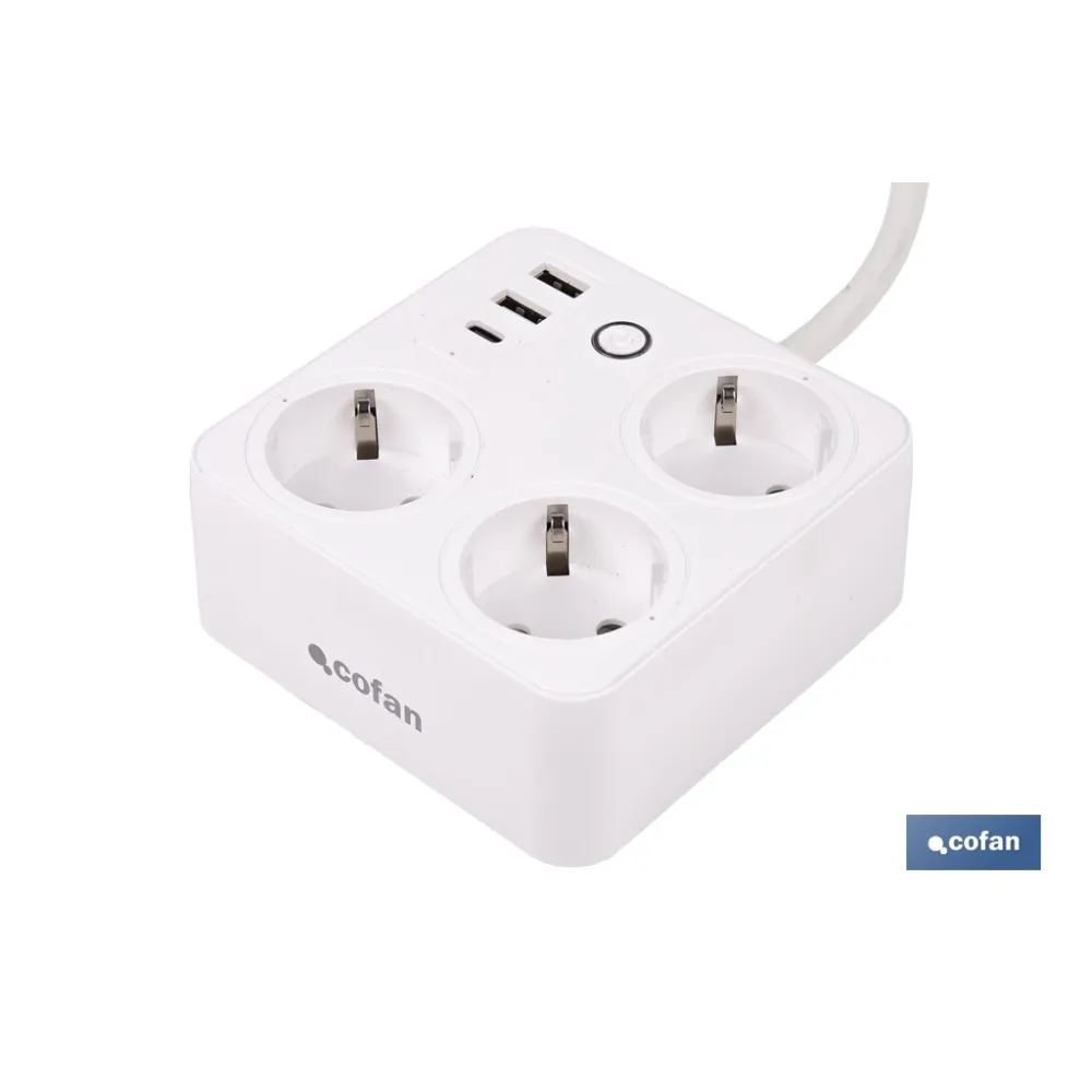 REGLETA INTELIGENTE CON 3 TOMAS Y 2 PUERTOS USB Y TIPO C