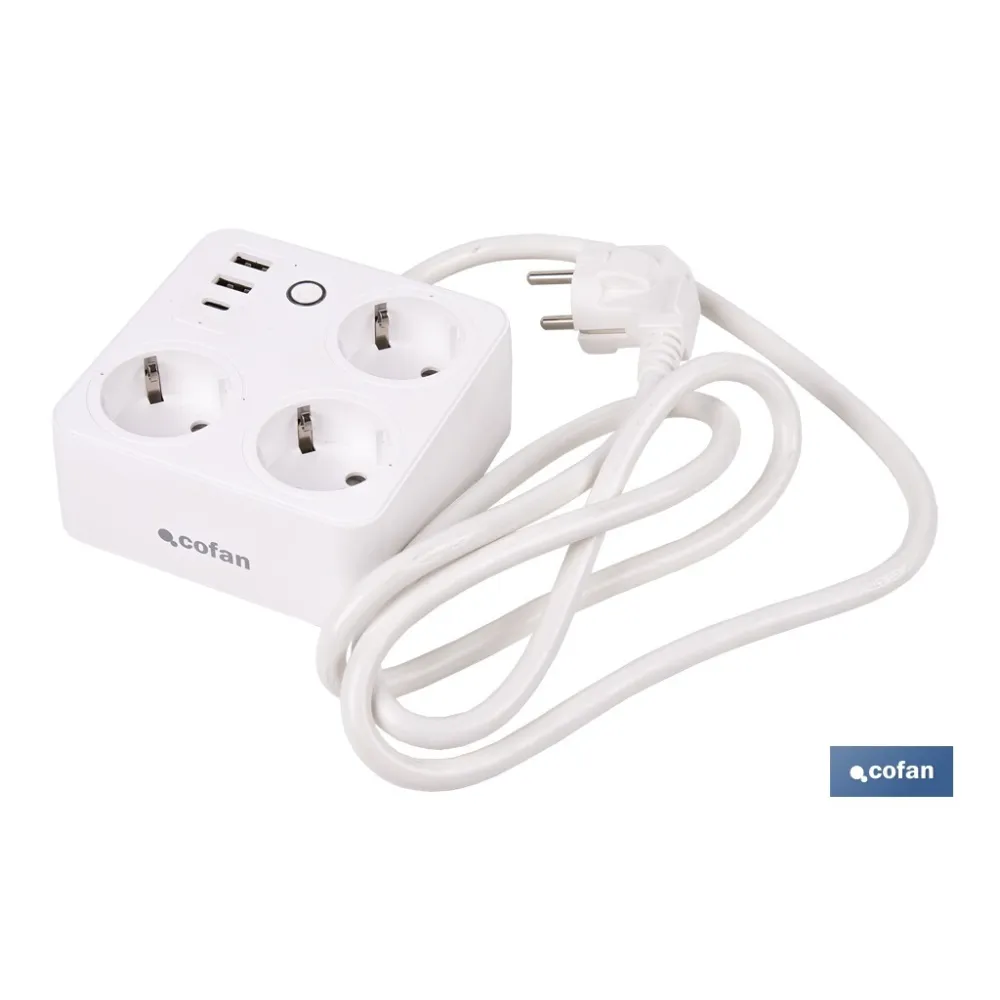 REGLETA INTELIGENTE CON 3 TOMAS Y 2 PUERTOS USB Y TIPO C