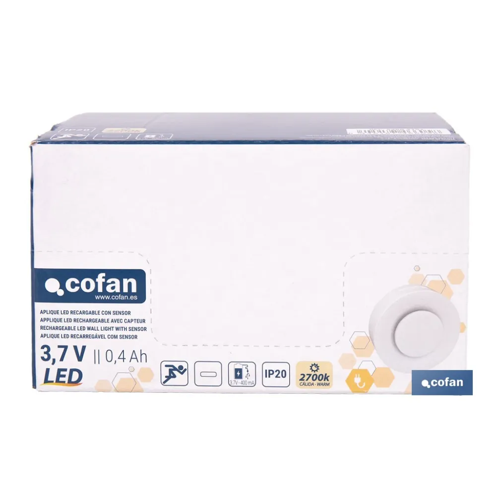 APLIQUE LED RECARGABLE CON SENSOR 3,7 V 0,4 Ah IP20 2700 K Ø60 MM