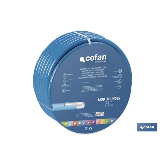 MANGUERA PVC MODELO THUNDER 3C TRICOTADA Ø15X50 m