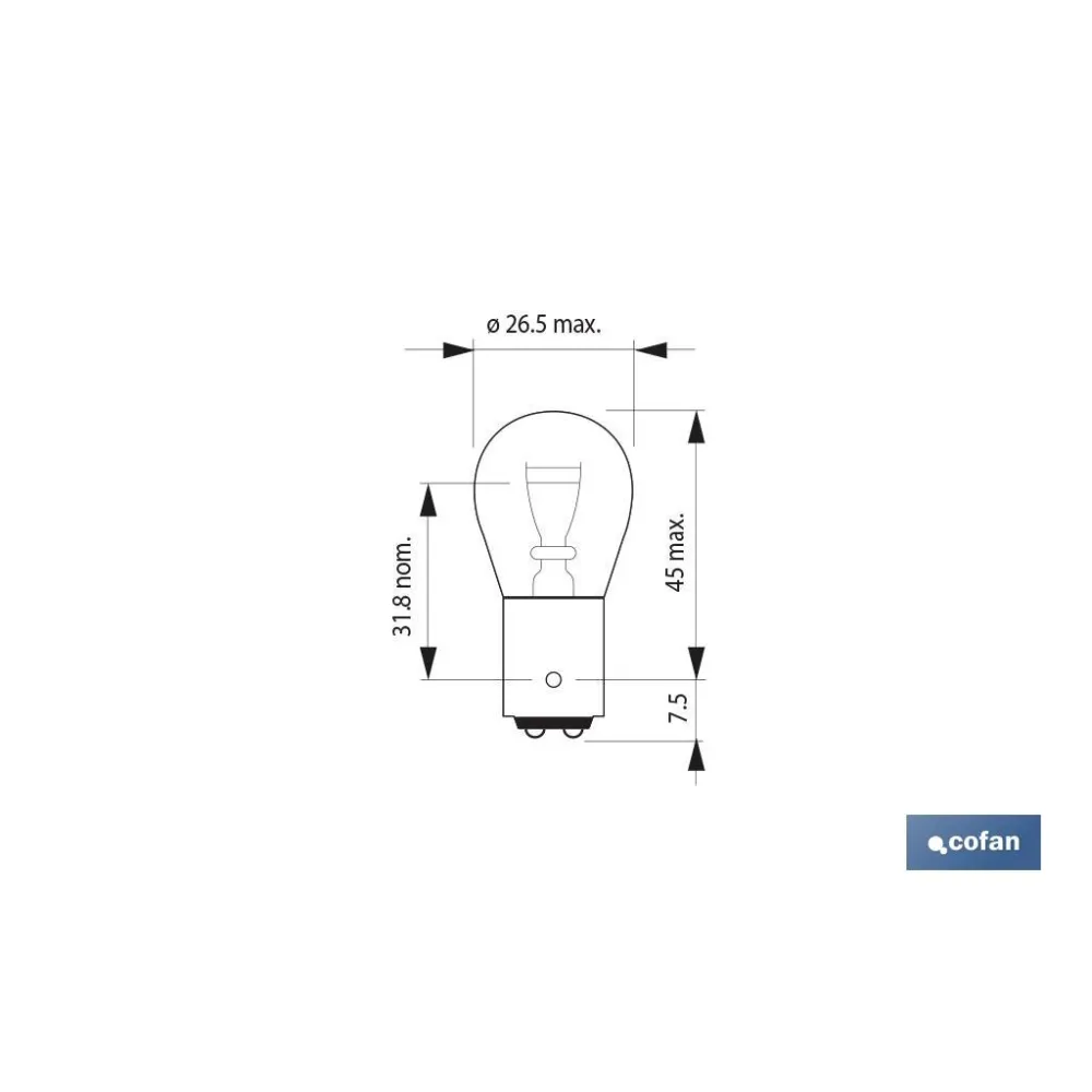 LÁMPARA COFAN 2 POLOS ÁMBAR CENTRADA P21/5W (BAY15d) 12V venta unitaria