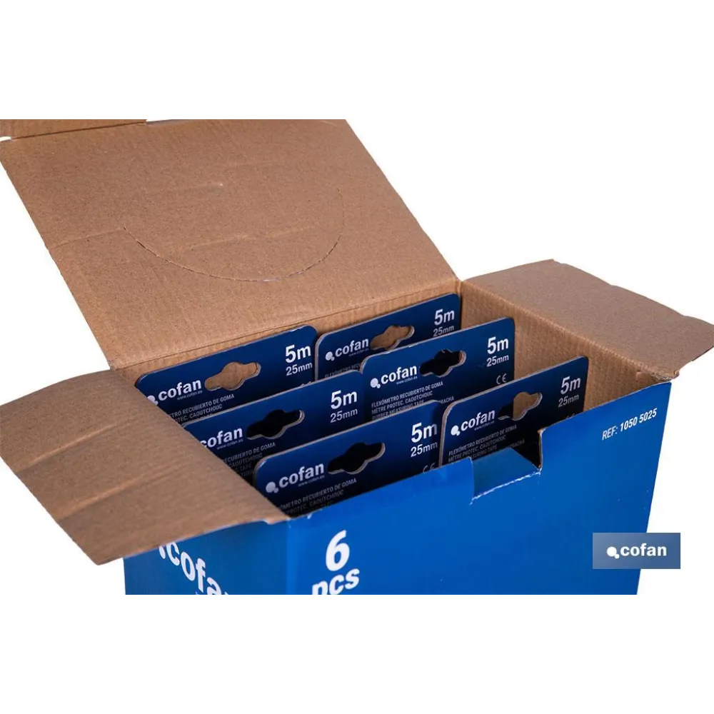 EXPOSITOR DE FLEXÓMETROS CON PROTECCIÓN DE GOMA 25 MM X 5 M 6 UDS.