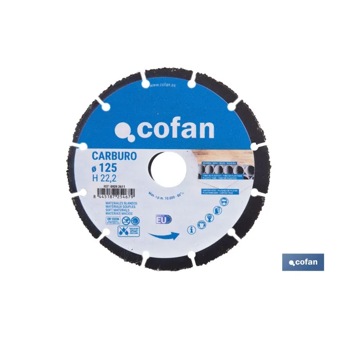 DISCO ESPECIAL DE CARBURO PARA MATERIALES BLANDOS Ø125X1 MM