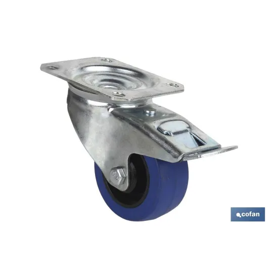 RUEDA GOMA AZUL PLACA/FRENO Ø125X38MM