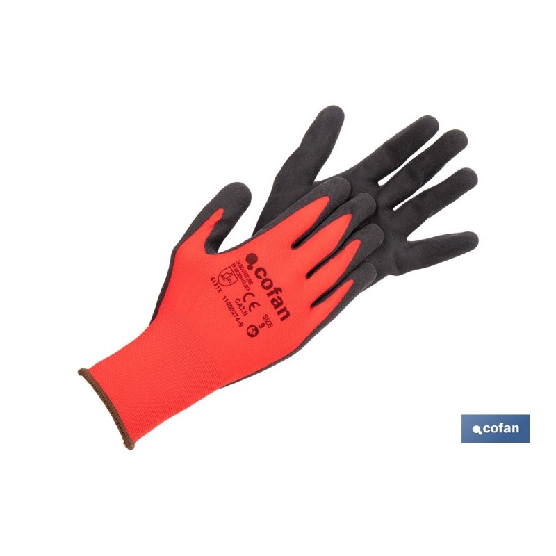 GUANTE IMPREGNADO SANDY COATED ROJO/NEGRO TALLA 8 VENTA UNITARIA
