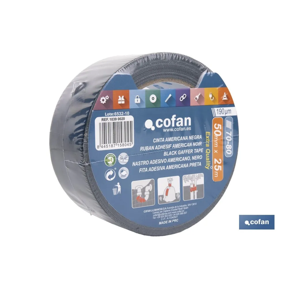 CINTA AMERICANA NEGRA 190 MICRAS 50 MM X 25 M