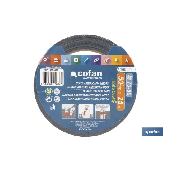 CINTA AMERICANA NEGRA 190 MICRAS 50 MM X 25 M