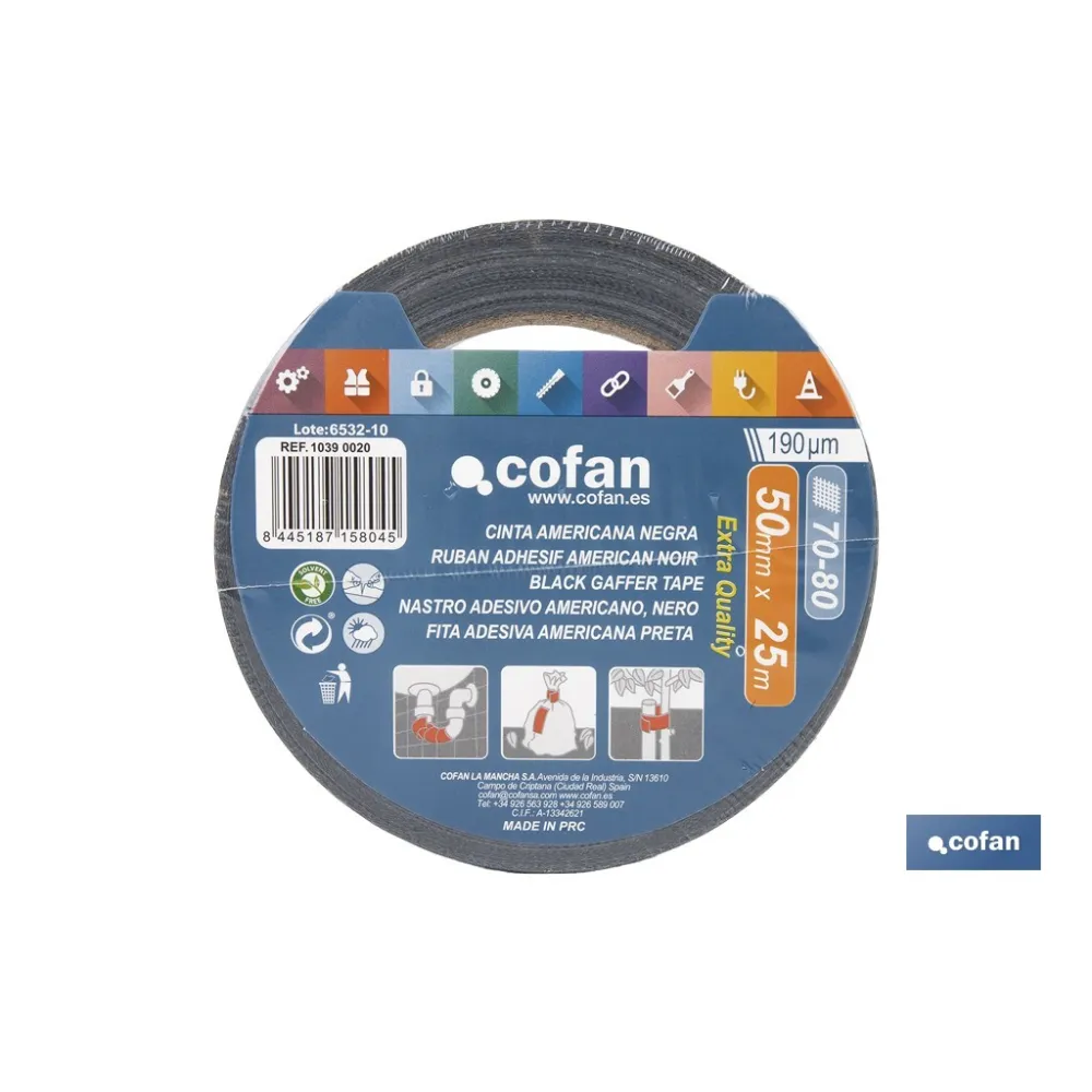 CINTA AMERICANA NEGRA 190 MICRAS 50 MM X 25 M