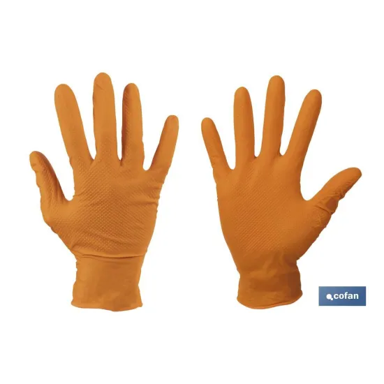 CAJA 100 UDS. GUANTES DE NITRILO NARANJA DIAMANTADO 8,5 G TALLA S