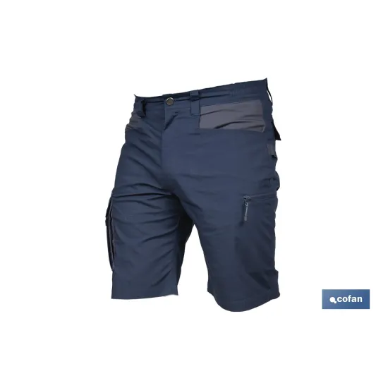 BERMUDAS DE TRABAJO TYR ELASTANO 215 G/M2 AZUL MARINO CON DETALLES GRISES TALLA 62